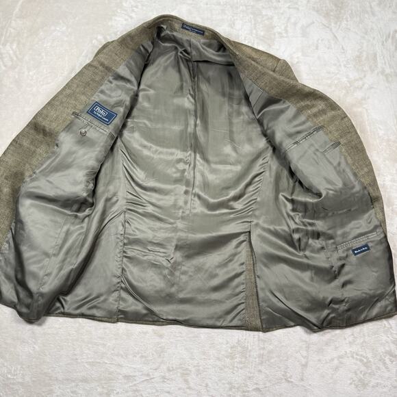 VTG Polo Ralph Lauren Italy Blazer Mens Size 44 R Linen Flax Herringbone Coat - Picture 6 of 14